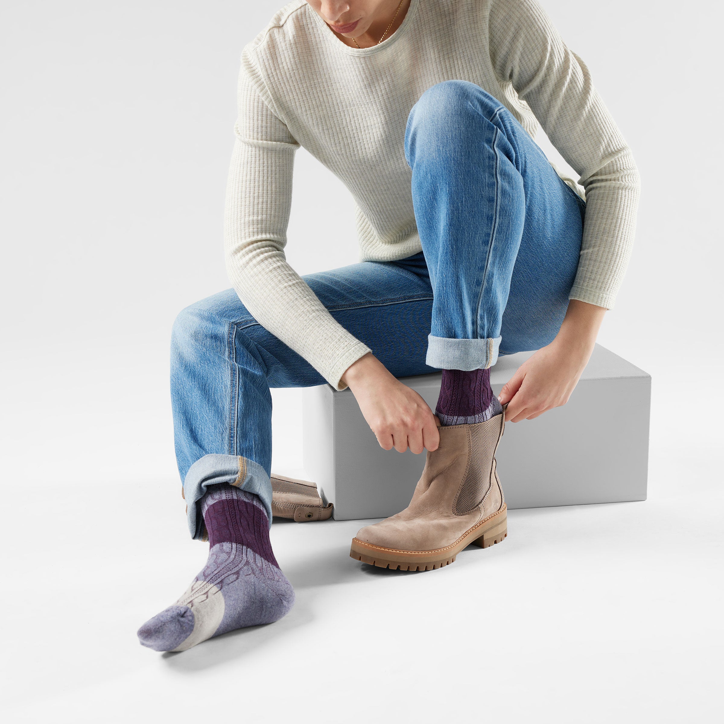 Women's Everyday Color Block Cable Crew Socks - Image 3